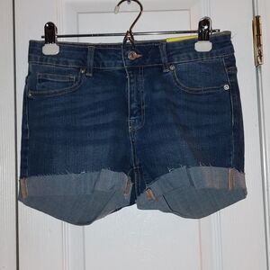 Roebuck & Co dark denim jean rough hem short shorts Sz 8 NWT Mid Rise